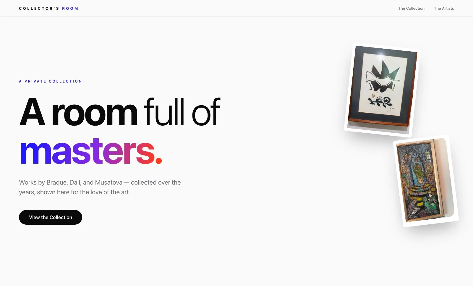 Collector's Room art portfolio website built by Optic Vault