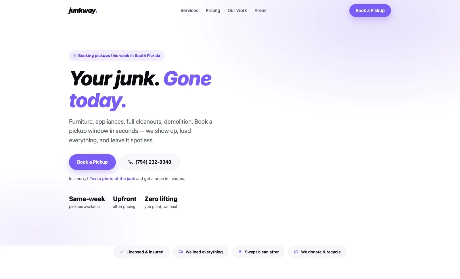Junkway Services junk removal website built by Optic Vault