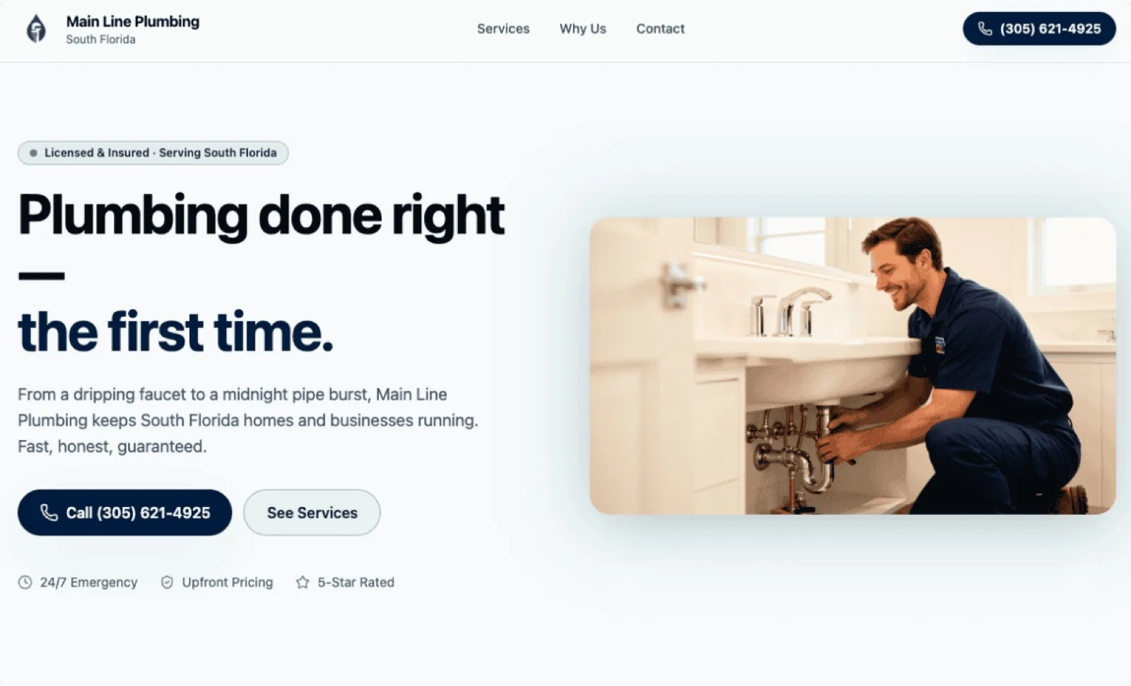Main Line Plumbing website built by Optic Vault