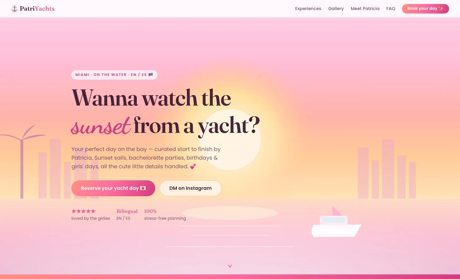 Patri Yachts Miami boat charter website built by Optic Vault