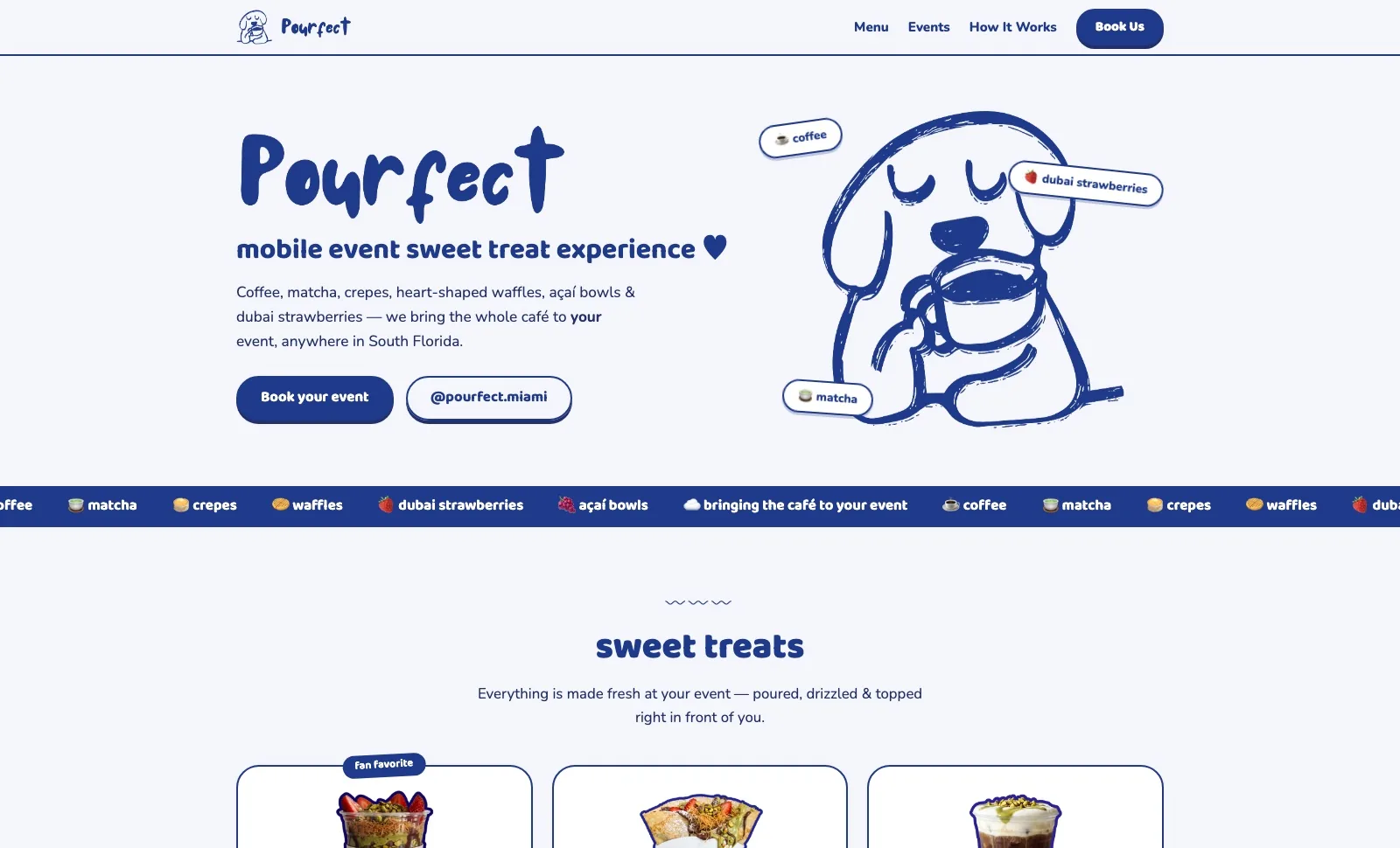 Pourfect Miami dessert catering website built by Optic Vault