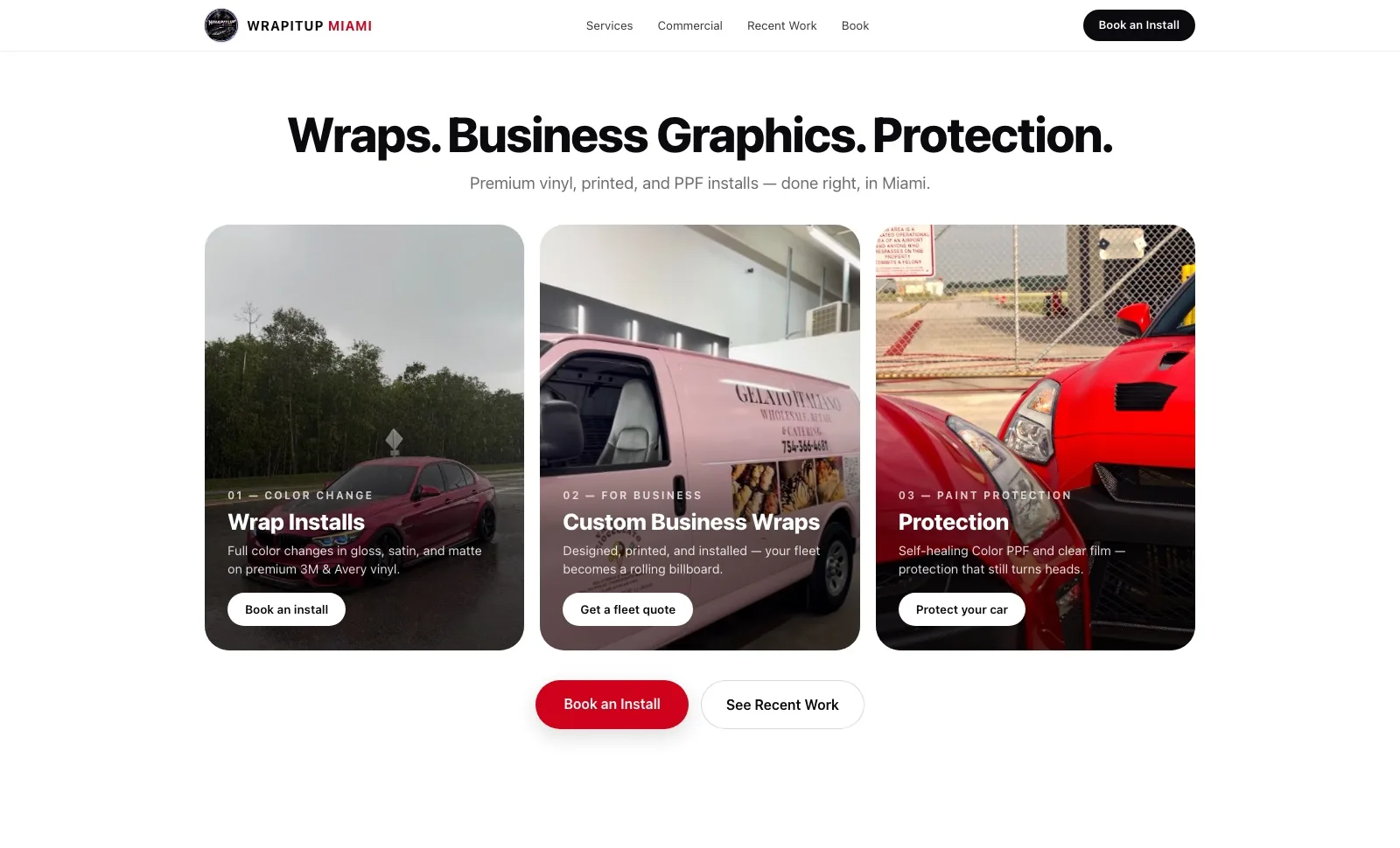 WrapItUp Miami vehicle wrap shop website mockup by Optic Vault